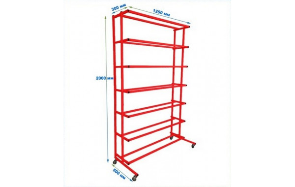 Стеллаж на колесиках для 25 мячей односторонний разборный (цвет красный) Dinamika 600_380