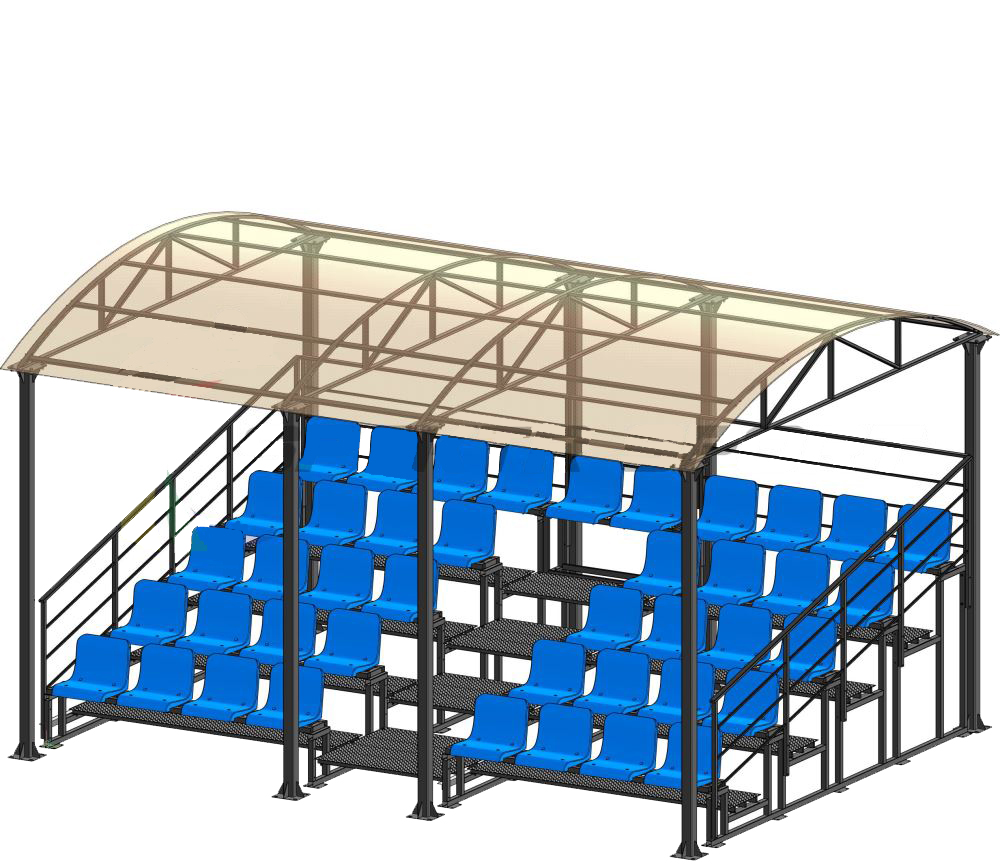 Трибуна для зрителей 5 рядов на 42 места с навесом и перилами Spektr Sport 1000_864