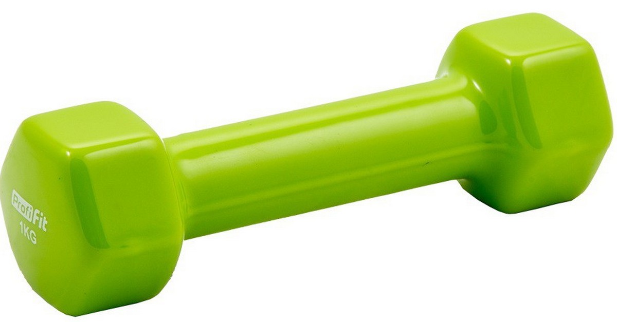 Гантель в виниловой оболочке 1 кг Profi-Fit форма шестигранник, зеленый 1200_627